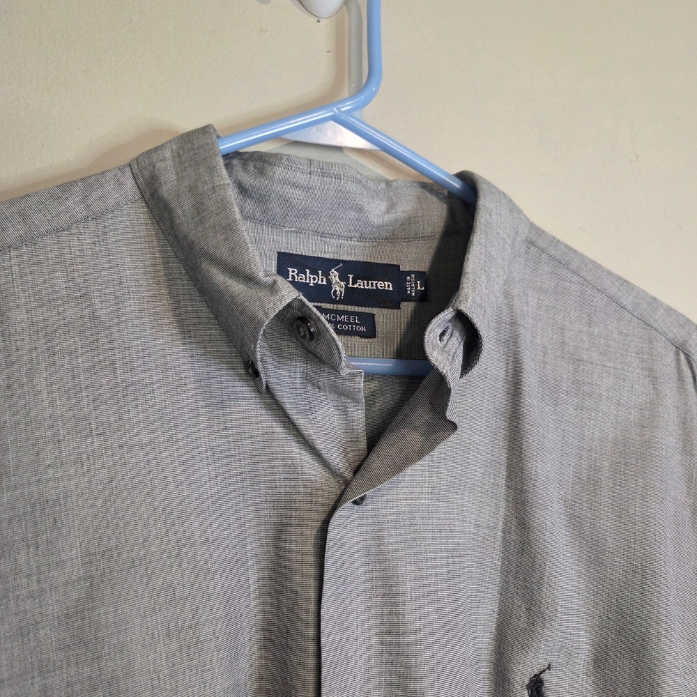 Ralph Lauren McMeel Button Down Shirt Men Large Grey Cotton Micro Check Long Slv